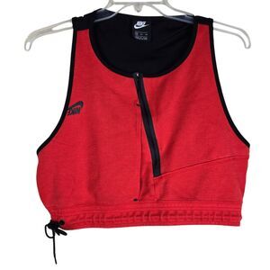 Nike Tight Fit CD4201-600 Logo Racerback Pullover Zip Red Black Sports Bra XXL